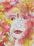 Karin Michele Anderson, The Devi, watercolor and ink painting with gilt pigment on paper