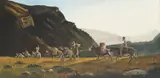 R.V. Greeves, Convoy in the Mountains, oil on canvas
