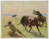 Rodriguez D. Candhales, Bull Roping, oil on stretched canvas