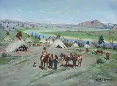 Glory Lou Ludlow, Native American Settlement, oil on board