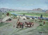 Glory Lou Ludlow, Native American Settlement, oil on board
