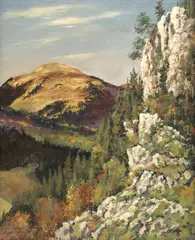Sergey Viktorovich, Autumn on the Azish Pass, oil on board