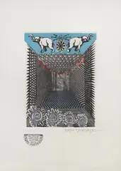 Pedro Friedeberg, Dos Elefantes (Two Elephants), limited edition aquatint engraving on paper