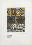 Pedro Friedeberg, Nudos y Aves (Knots and Birds), limited edition aquatint engraving on paper