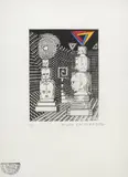 Pedro Friedeberg, Cabezas de Ninos y Triangulo (Children's Heads and Triangle), limited edition aquatint engraving on paper