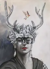 Alekos, Frida Kahlo, mixed media painting on paper