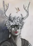 Alekos, Frida Kahlo, mixed media painting on paper