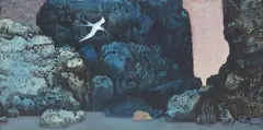 Michael Frary, Bird in Cave, mixed media painting on board