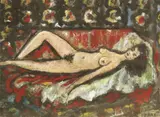 Michael Frary, Reclining Female Nude, mixed media painting on board