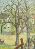 Rodriguez D. Candhales, Village Scene with Barren Trees, oil on canvas