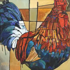 Amy Ringholz, Proud as a peacock, mixed media on canvas