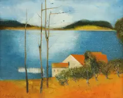 Etang bleu by Pierre Bisiaux, oil on canvas, sold Oct 2024