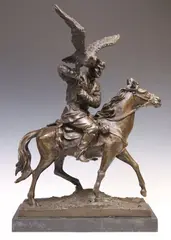 Christopher Fratin, Falconer on Horseback, Patinated bronze sculpture