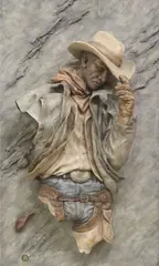 Stephen Herrero, Against the Wind, cast resin relief plaque/ wall sculpture