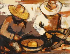 Poko Petek, Yaqui Musicians, acrylic on board