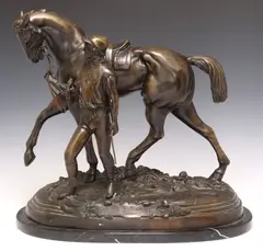 Bertram Mackennal, Jockey and Winning Horse, Patinated bronze figural sculpture