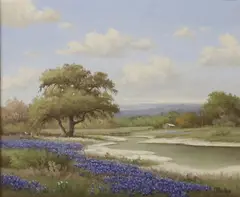 C.P. Montague, Texas Bluebonnets Landscape, oil on canvas