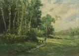 Valerio Rotini, Shepherd on Wooded Path, oil on canvas