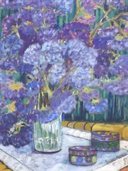 Sylvia Dinsmore, Still Life with Vase of Hydrangeas, pastel drawing on paper