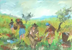 M. Paradisi, Gathering Flowers, oil on canvas