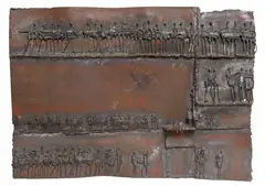 Agnese Udinotti, A Crowded Room, Brutalist patinated steel relief sculpture