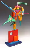 Werner Arnold, Sun Moon Dance, Carved and polychrome painted assembled wood sculpture