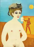 Fritz Furto, Woman with Cat, oil on canvas