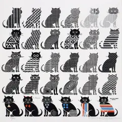 Pedro Friedeberg, 30 Gatos, print in colors on paper