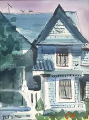 Blue House by Philip Latimer Dike, watercolor on heavy art paper, sold Jul 2024