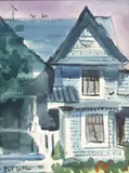 Philip Latimer Dike, Blue House, watercolor on heavy art paper