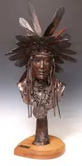 Troy Anderson, Feathered Headdress, Patinated bronze sculpture