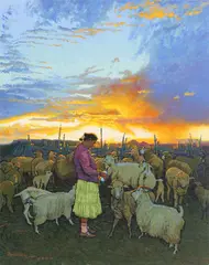 Lillie's Mohair Milk Fans by Redwing Ted Nez, acrylic on stretched canvas, sold Jul 2024