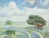 Mark C. Clapham, Bay Horse in Field of Bluebonnets, oil on canvas
