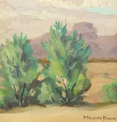 Maynard Dixon, Desert Sage & Mountains, oil painting on board