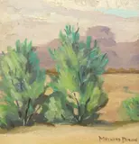 Maynard Dixon, Desert Sage & Mountains, oil painting on board