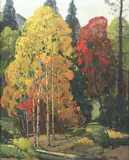Dwight Clay Holmes, Aspens, oil on board