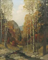 Dwight Clay Holmes, Aspens, oil on board