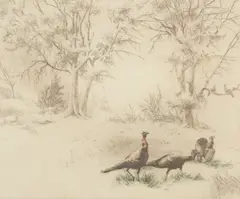 At the Roost by Sandy Scott, etching on paper, sold Jul 2024