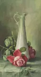 C.L. Maxfield, Still Life with Ewer and Pink Roses, watercolor painting on paper