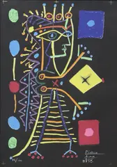 Pablo Picasso, La Femme Aux des (Jacqueline), lithograph in colors on black paper