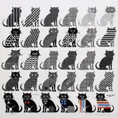 Pedro Friedeberg, 30 Gatos, print in colors on paper