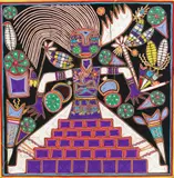 Leopoldo Valdez De La Crus, Paritsika, Huichol Indian folk art yarn painting on board