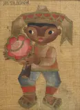 Jose Maria de Servin, Boy with Flower, oil painting on burlap