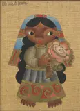 Jose Maria de Servin, Girl with Flower, oil painting on burlap