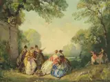 Frederick Ballard Williams, Elegant Ladies in a Landscape, oil on board