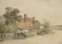 Albert Edward Bowers, House on a Country Lane, watercolor painting on paper