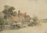 Albert Edward Bowers, House on a Country Lane, watercolor painting on paper