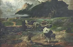A.M. Traverso, Landscape with Cattle, oil on canvas