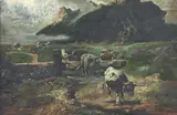 A.M. Traverso, Landscape with Cattle, oil on canvas