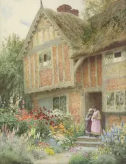 Arthur Claude Strachan, An English Cottage, watercolor and gouache painting on board